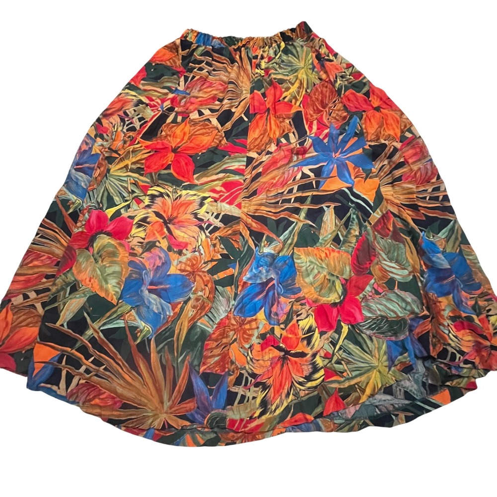 Karen Kane Vintage Tropical Floral Maxi Skirt Womens 10 Made in USA High Waist